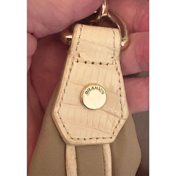 BRAHMIN - EUC Nylon & Croc-Embossed Leather Crossbody Bag in Tan & Cream - Picture 12 of 16